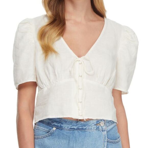 Levi's Linen Crop Blouse Women's Size Small Short Sleeves Top - Picture 1 of 9
